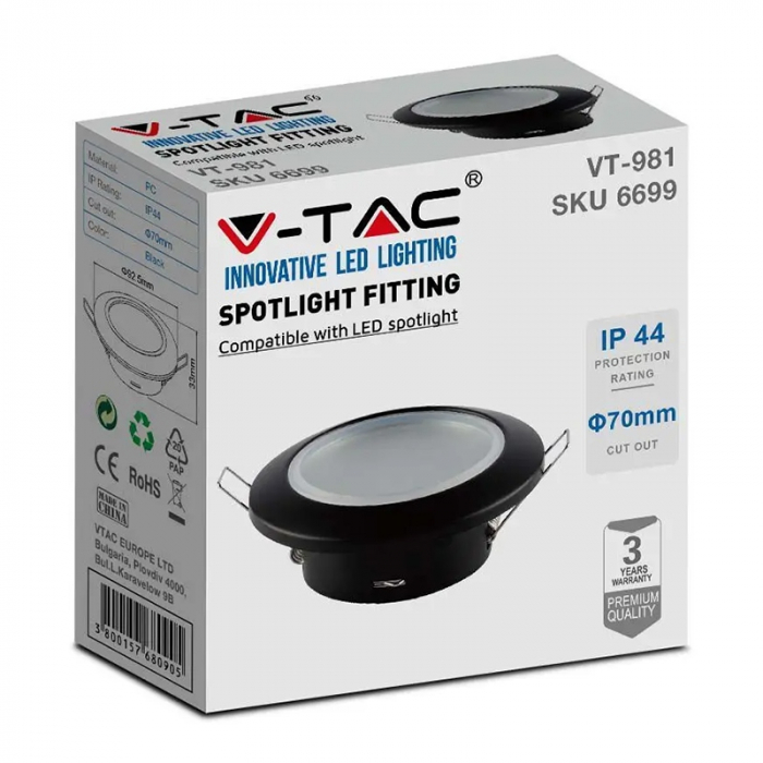 Corp spot GU10, IP44, negru, V-TAC 6699 [3]