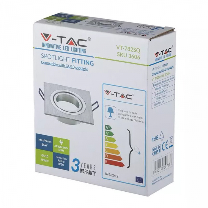 Corp spot GU10, patrat, aluminiu, V-TAC 3606 [6]
