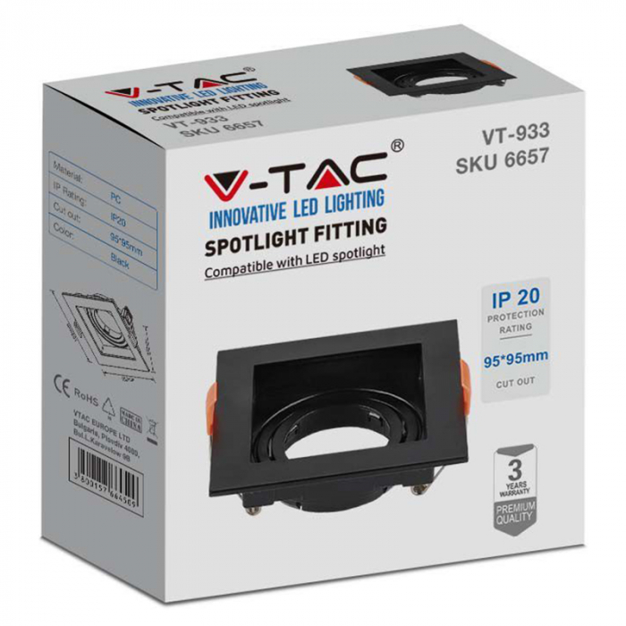 Corp spot GU10, unghi reglabil, negru, V-TAC, SKU-6657 [3]