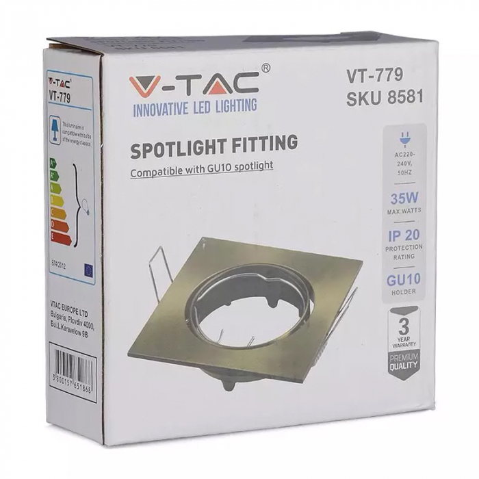 Corp spot pătrat GU10, auriu, V-TAC, SKU-8581 [10]