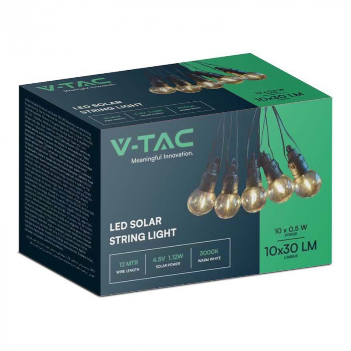 Ghirlanda solară LED, 0.5W x 10, 12m, 3000K, V-TAC, SKU-7804 [5]