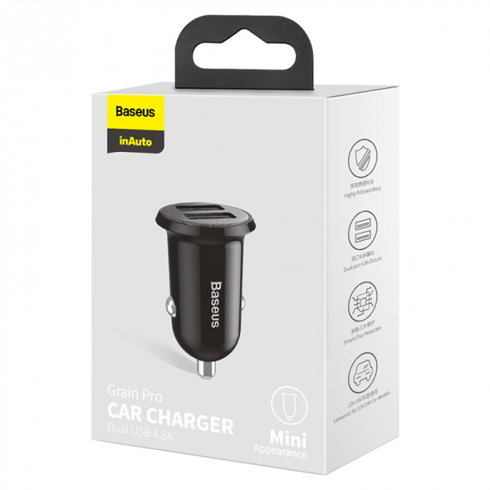 INCARCATOR AUTO 2XUSB 4.8A BASEUS - NEGRU [5]