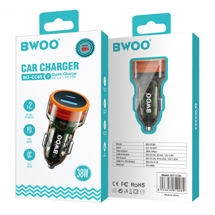 INCARCATOR AUTO 38W QC 18W + PD 20W - TRANSPARENT [6]