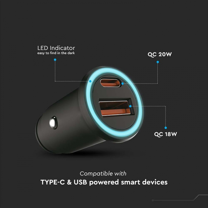 INCARCATOR AUTO QUICK CHARGE USB + TIP C [7]