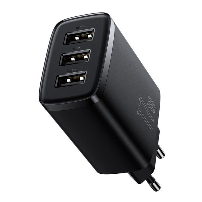INCARCATOR RETEA 3XUSB FAST CHARGING 17W BASEUS - NEGRU [4]
