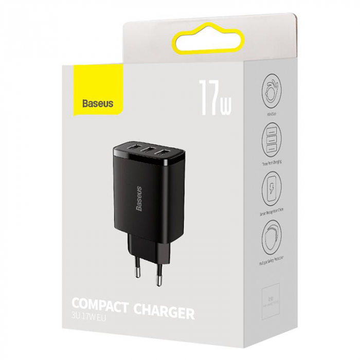 INCARCATOR RETEA 3XUSB FAST CHARGING 17W BASEUS - NEGRU [7]