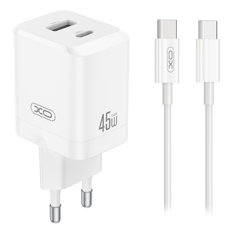 INCARCATOR RETEA PD 45W 3A 1X USB 1 X USB-C + CABLU USB-C 1M - ALB [2]
