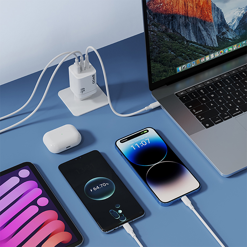 INCARCATOR RETEA PD+QC 2XUSB-C + USB-A 3.0 PD 2.4A 65W - ALB [7]