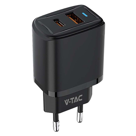INCARCATOR RETEA QC 20W USB SI TIP C - NEGRU [1]