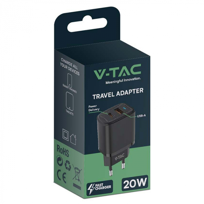 INCARCATOR RETEA QC 20W USB SI TIP C - NEGRU [3]