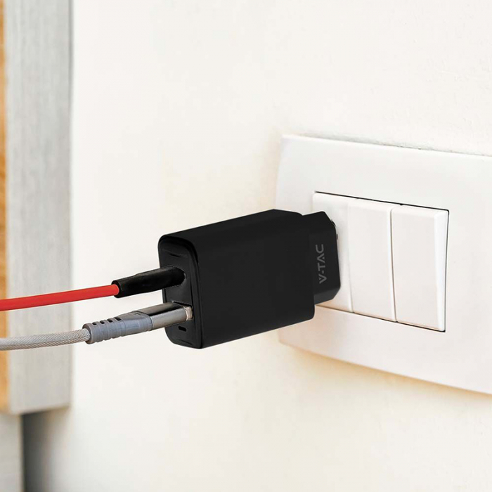 INCARCATOR RETEA QC 20W USB SI TIP C - NEGRU [6]