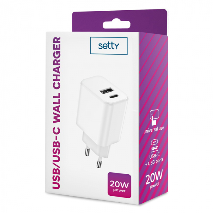INCARCATOR RETEA USB-C +USB A FAST CHARGING 20W - ALB [7]