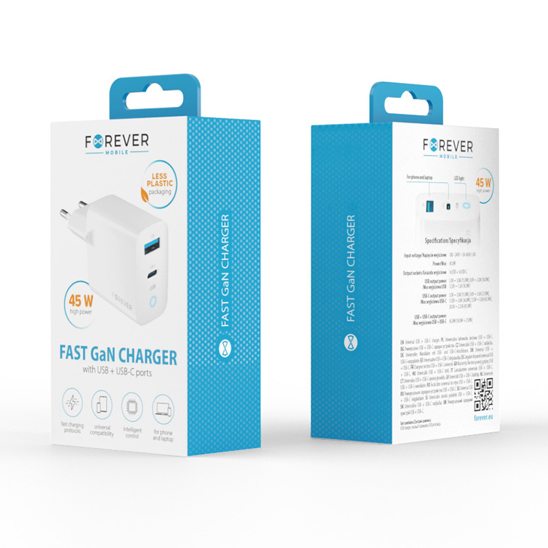 INCARCATOR RETEA USB-C + USB A FAST CHARGING 45W - ALB [7]