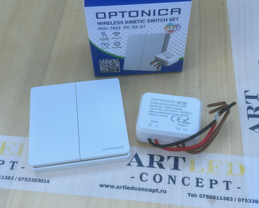 Intrerupator Kinetic  wireless dublu fara baterii – Set complet RF [2]