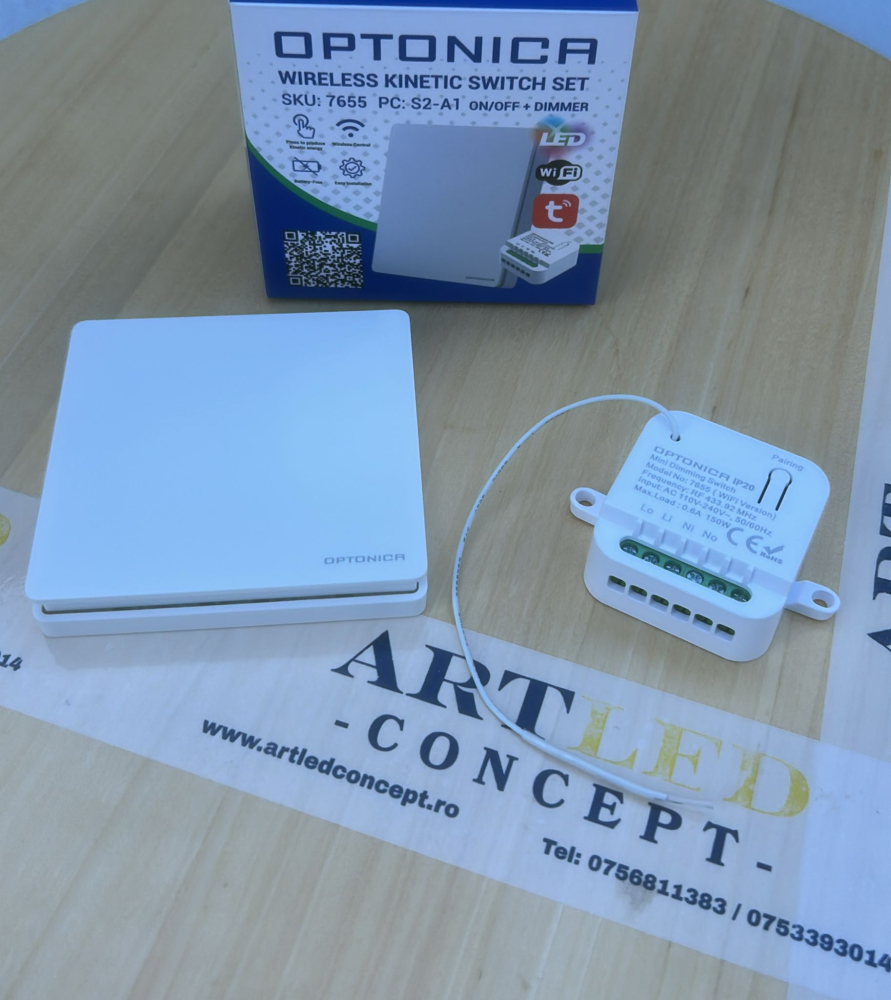 Intrerupator Kinetic wireless simplu fara baterii – Set complet RF+ Tuya WIFI [2]