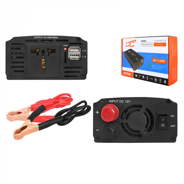 INVERTOR 12V/230V 50HZ 600/1200W 2XUSB 5V 2.4A [3]