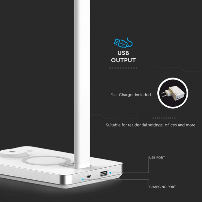 LAMPA BIROU SMART 5W 3IN1 CU INCARCATOR INDUCTIV INCORPORAT - ALB [14]