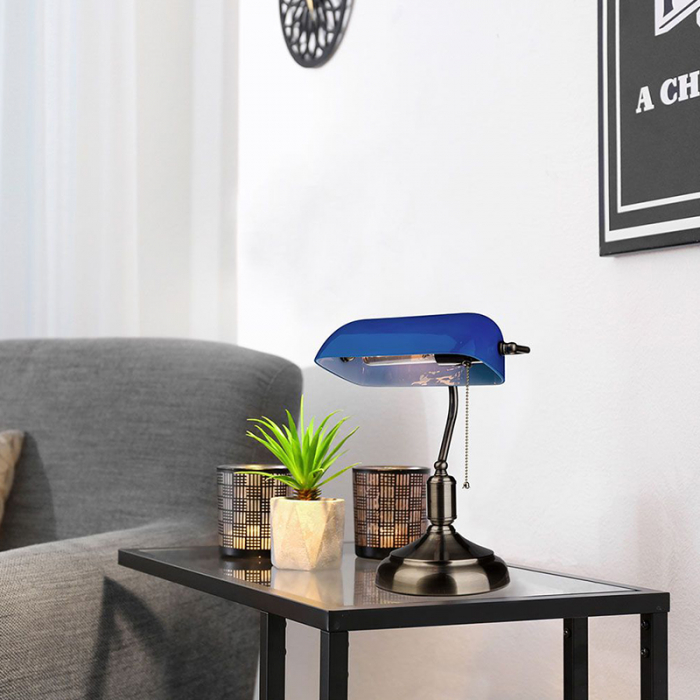 LAMPA BIROU SOCLU E27 CORP METAL SI STICLA - ALBASTRA [7]