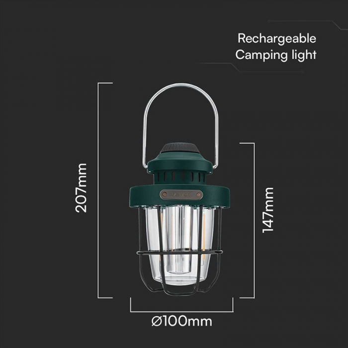 LAMPA CAMPING 3W + 5W EFECT FLACARA CU INCARCARE USB TIP C [6]