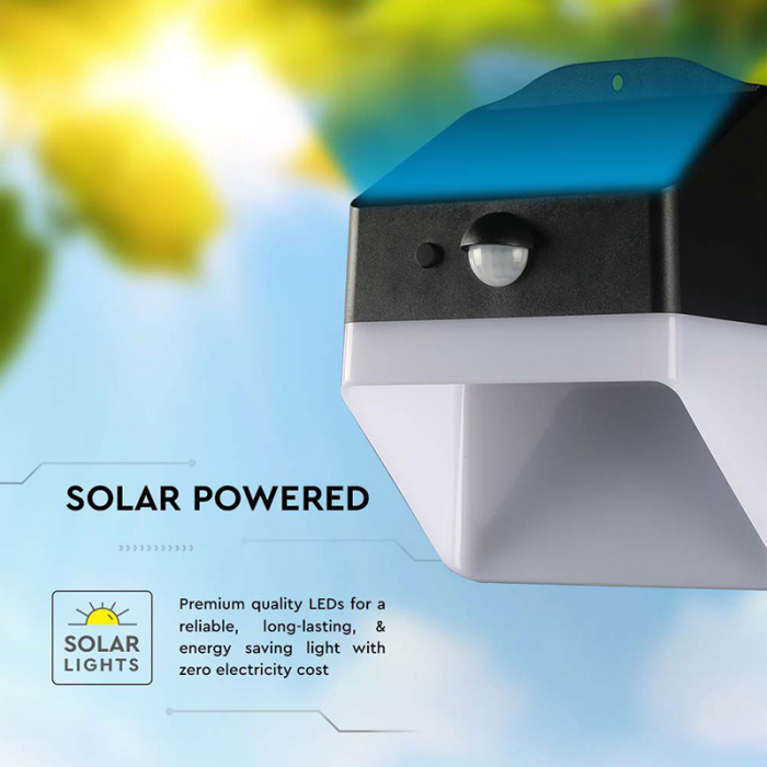Lampa exterioară 2W, 4000K, încărcare solară, alb/negru, V-TAC, 10309 [10]