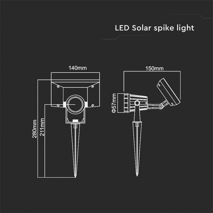Lampa gradină 2W, încărcare solară, IP65, 3000K, V-TAC, SKU-6660 [5]