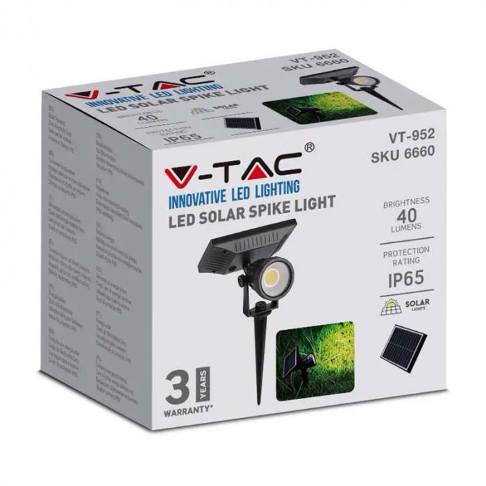 Lampa gradină 2W, încărcare solară, IP65, 4000K, alb neutru, V-TAC, SKU-6661 [4]
