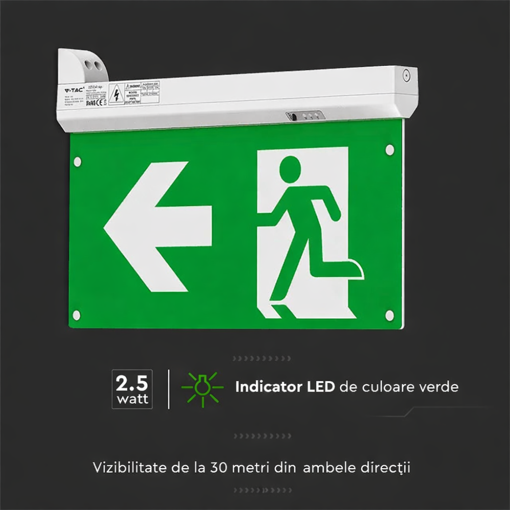 Lampă ieșire urgență LED 2.5W 6000K 4 în 1, baterie inclusă, buton test, conform ISU [5]