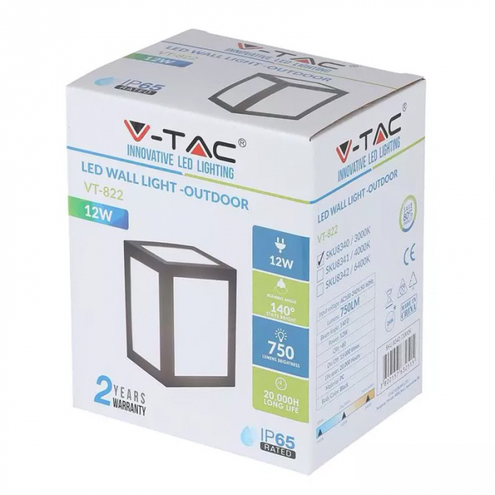 Lampa LED, 12W, 3000K, alb cald, negru, V-TAC 8340 [4]
