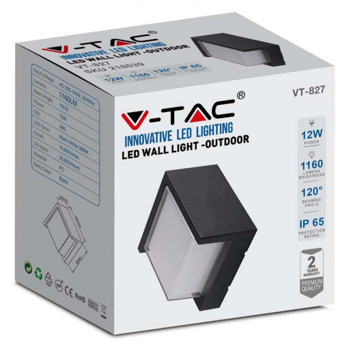 Lampa led, 12w, ip65, 4000k, alb neutru, negru, V-TAC 218540 [10]