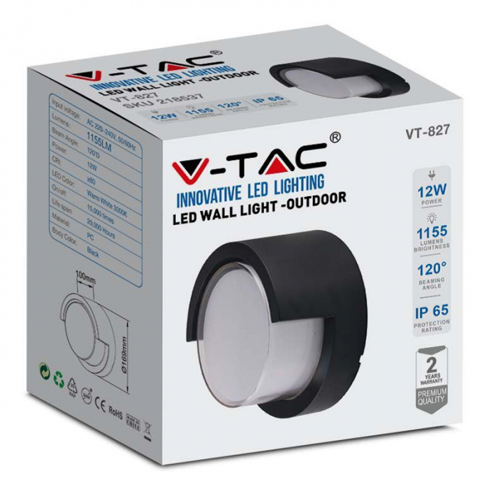 Lampa led, 12w, ip65, 4000k, alb neutru, negru, V-TAC 218538 [5]