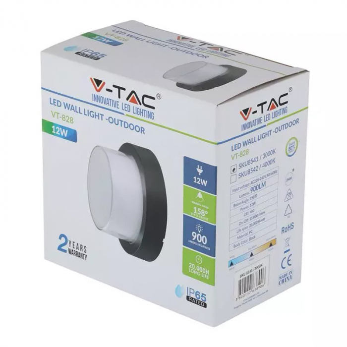 Lampa led, 12w, ip65, 4000k, alb neutru, negru, V-TAC 8542 [6]