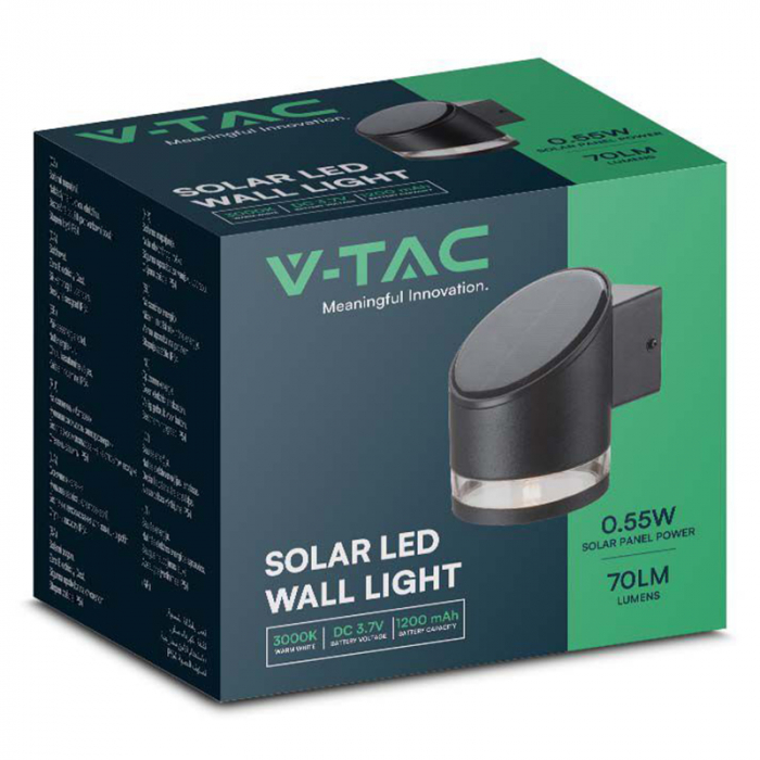 Lampa led cu incarcare solara, 1w, ip54, 3000k, negru, V-TAC 10384 [3]