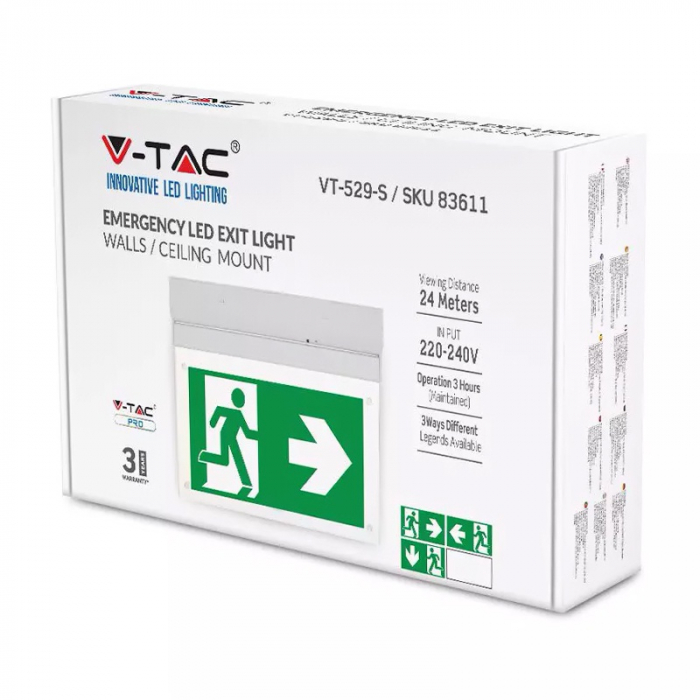 Lampa LED ieșire de urgență, 2W, 6000K, alb rece, V-TAC 836 [4]
