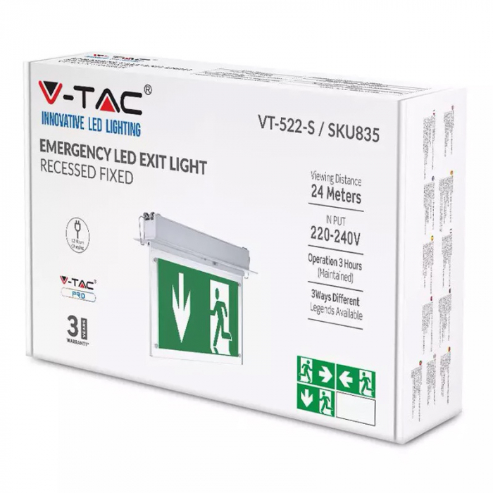 Lampa LED, ieșire de urgență, 2W, 6000K, alb rece, V-TAC, SKU-835 [6]