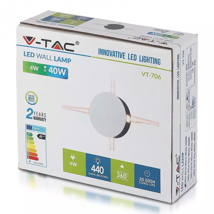 Lampa LED montaj perete, 4W, IP65, 3000K, alb cald, V-TAC 8213 [7]