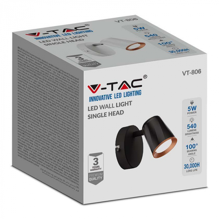 LAMPA LED MONTAJ PERETE 6W 4000K ALB NEUTRU - NEGRU [3]