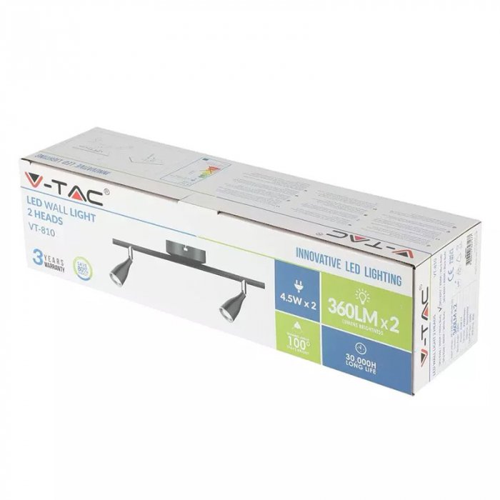 LAMPA LED MONTAJ PERETE 9W 3000K ALB CALD - NEGRU [4]