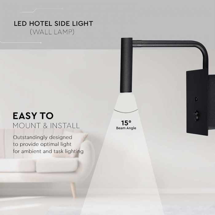 LAMPA LED PERETE 3W 3000K - NEGRU [9]