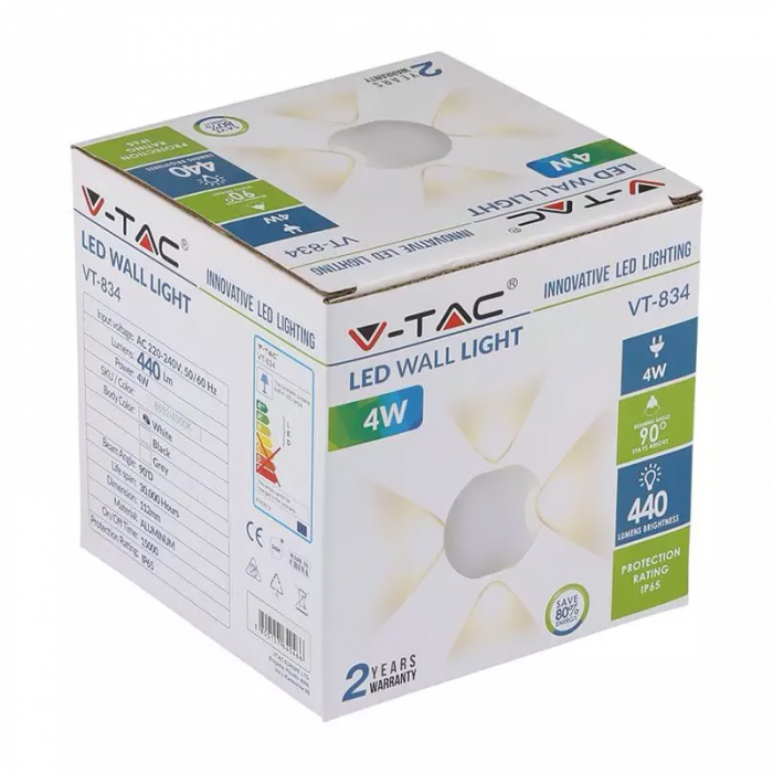 Lampa LED perete, 4W, IP65, 3000K, alb cald, V-TAC 8551 [5]