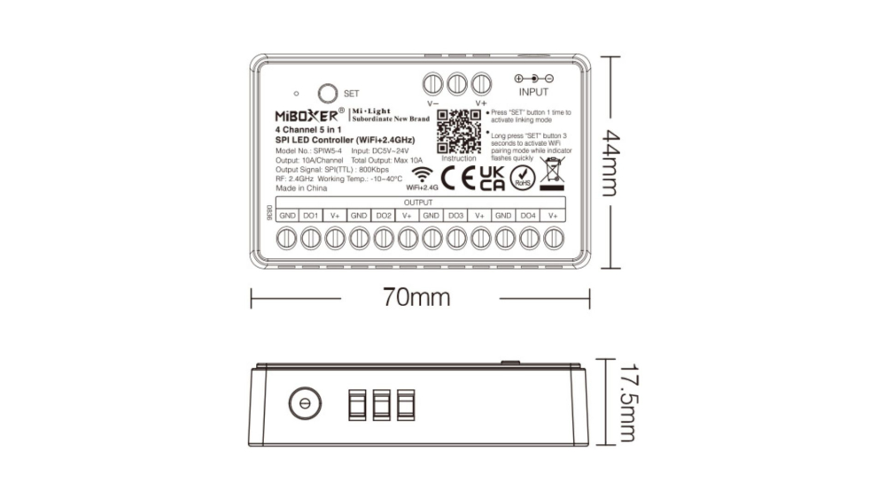 MiBoxer SPIW5-4 Controler LED SPI 5-în-1 cu 4 canale (WiFi+2.4G) [2]
