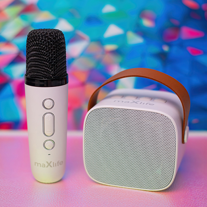 MINI BOXA KARAOKE CU MICROFON WIRELESS - ALB [4]