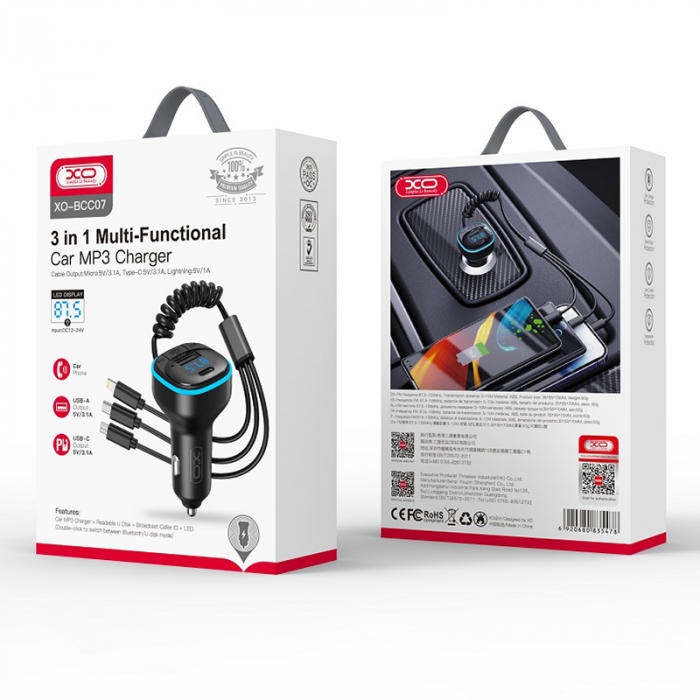 MODULATOR FM CU BLUETOOTH 3.1A + CABLURI USB-C/LIGHTINING/MICRO USB [3]