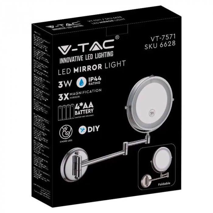 OGLINDA ILUMINATA LED 3W PENTRU MAKE UP 6400K CU BATERII 4XAA [4]