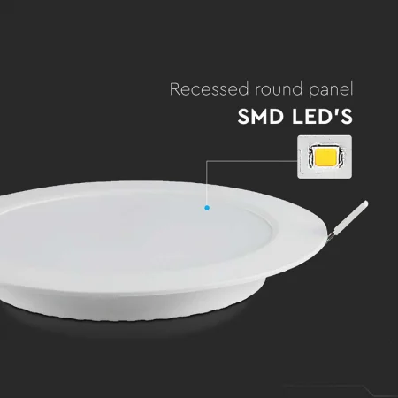 Panou LED 12W Incastrat, Rotund, V-TAC, 1200lm, Lumina Rece (6500K), Alb. [4]