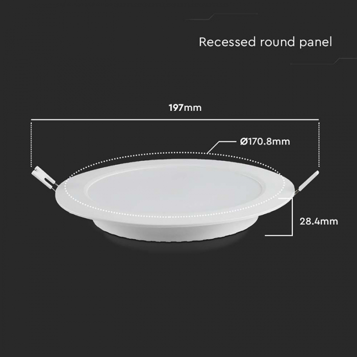 Panou LED 12W Incastrat, Rotund, 1200lm, Lumina Alb neutru (4000K), Alb - V-TAC 7862 [5]