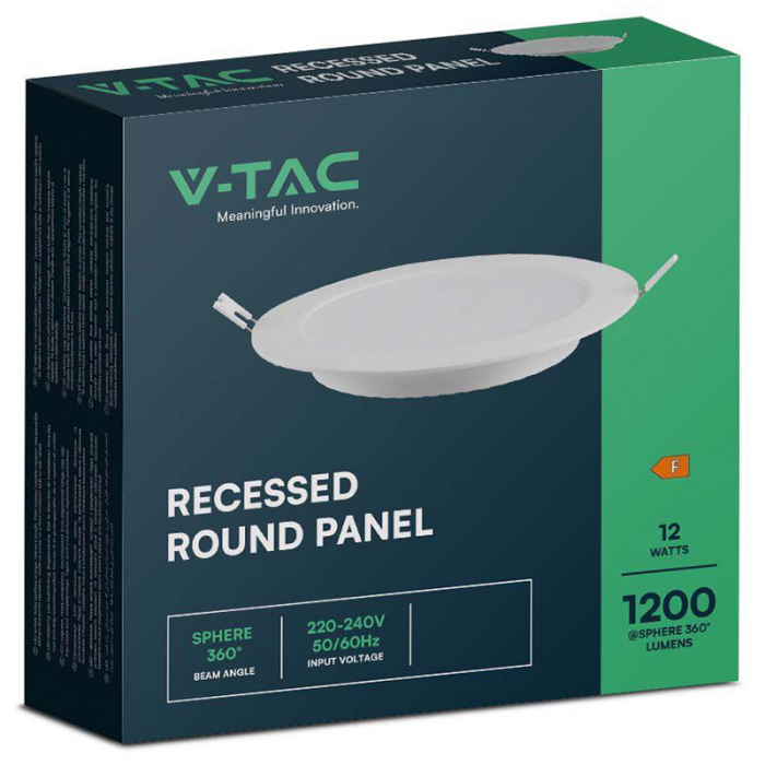 Panou LED 12W Incastrat, Rotund, 1200lm, Lumina Alb neutru (4000K), Alb - V-TAC 7862 [3]