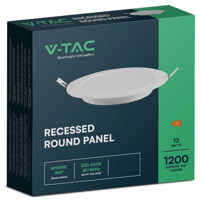 Panou LED 12W Incastrat, Rotund, V-TAC, 1200lm, Lumina Rece (6500K), Alb [3]
