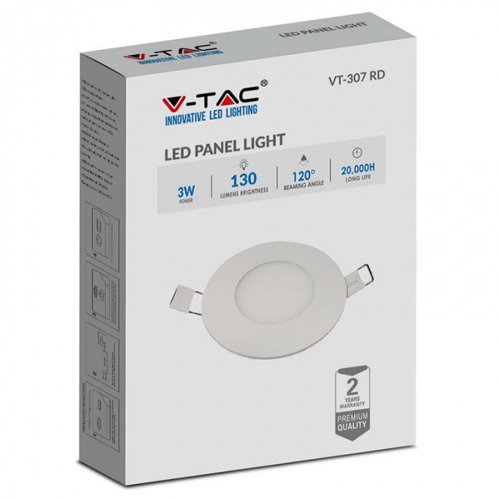 PANOU LED 3W ROTUND 4000K ALB NEUTRU V-TAC 216293 [3]