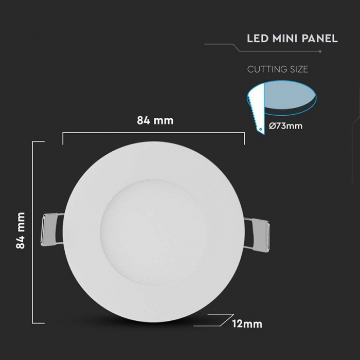 PANOU LED 3W ROTUND 4000K ALB NEUTRU V-TAC 216293 [4]