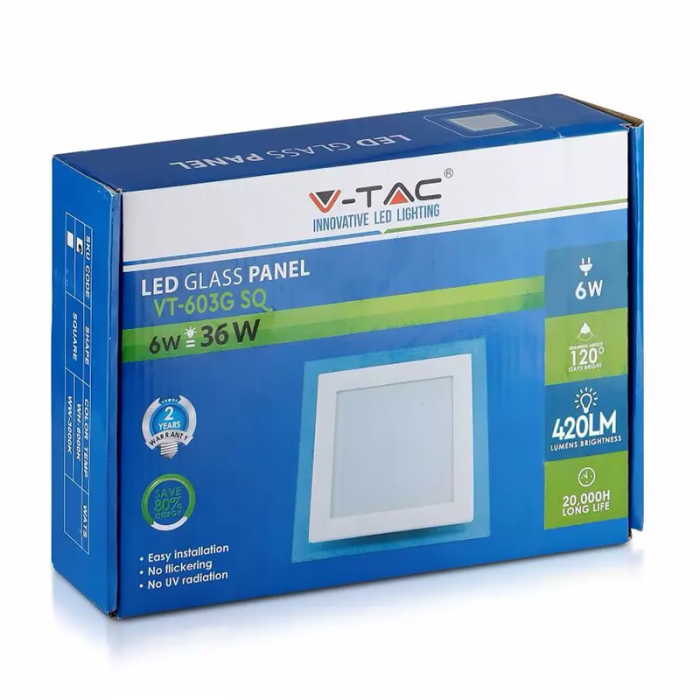 PANOU LED PATRAT INCORPORABIL 6W 6400K ALB RECE, STICLA [6]